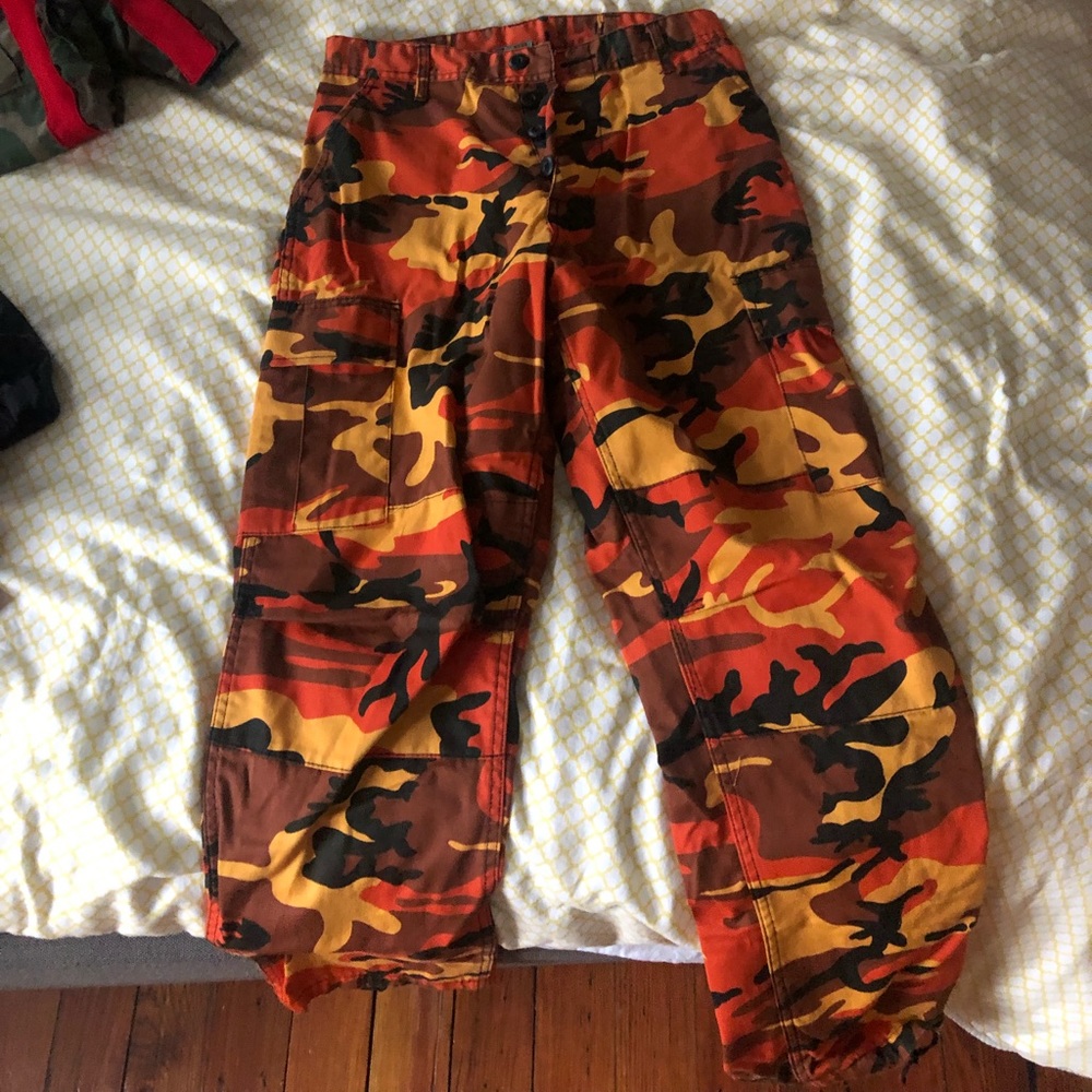 Orange camo cargo pants